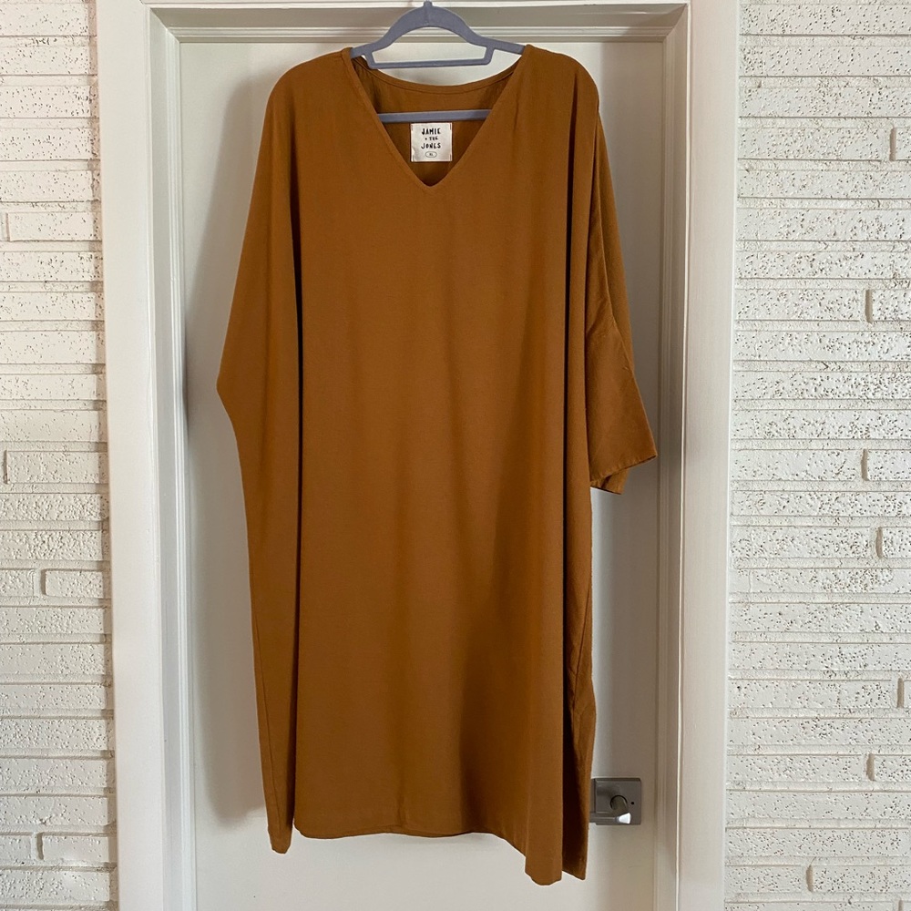 Jamie + the Jones Umber Raw Silk V Dress XL Extra Length